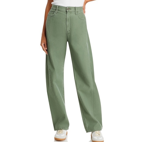 MOTHER The Full Pipe Skimp High Rise Jeans Roger That Green Size 30 Wide Leg
